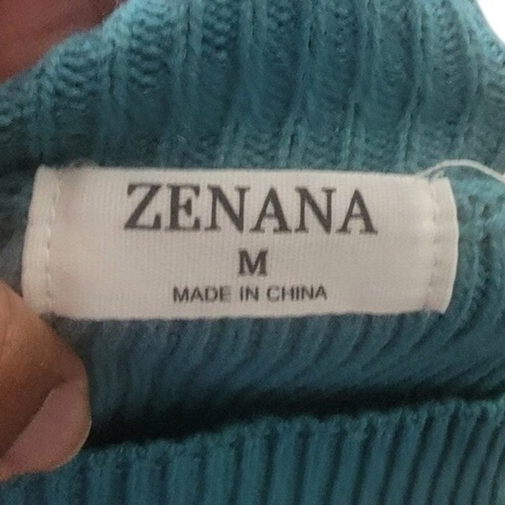 Zenana Womens Oversized Ribbed Mock Neck Sweater Turquoise Blue Size Medium - Picture 3 of 3